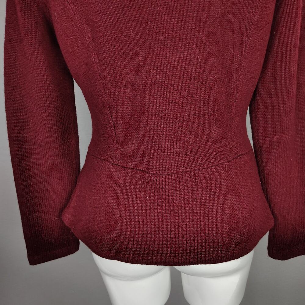 Ralph Lauren Lambs Wool Blend Riding Sweater Jacket Burgundy Velvet Collar - Picture 14 of 14